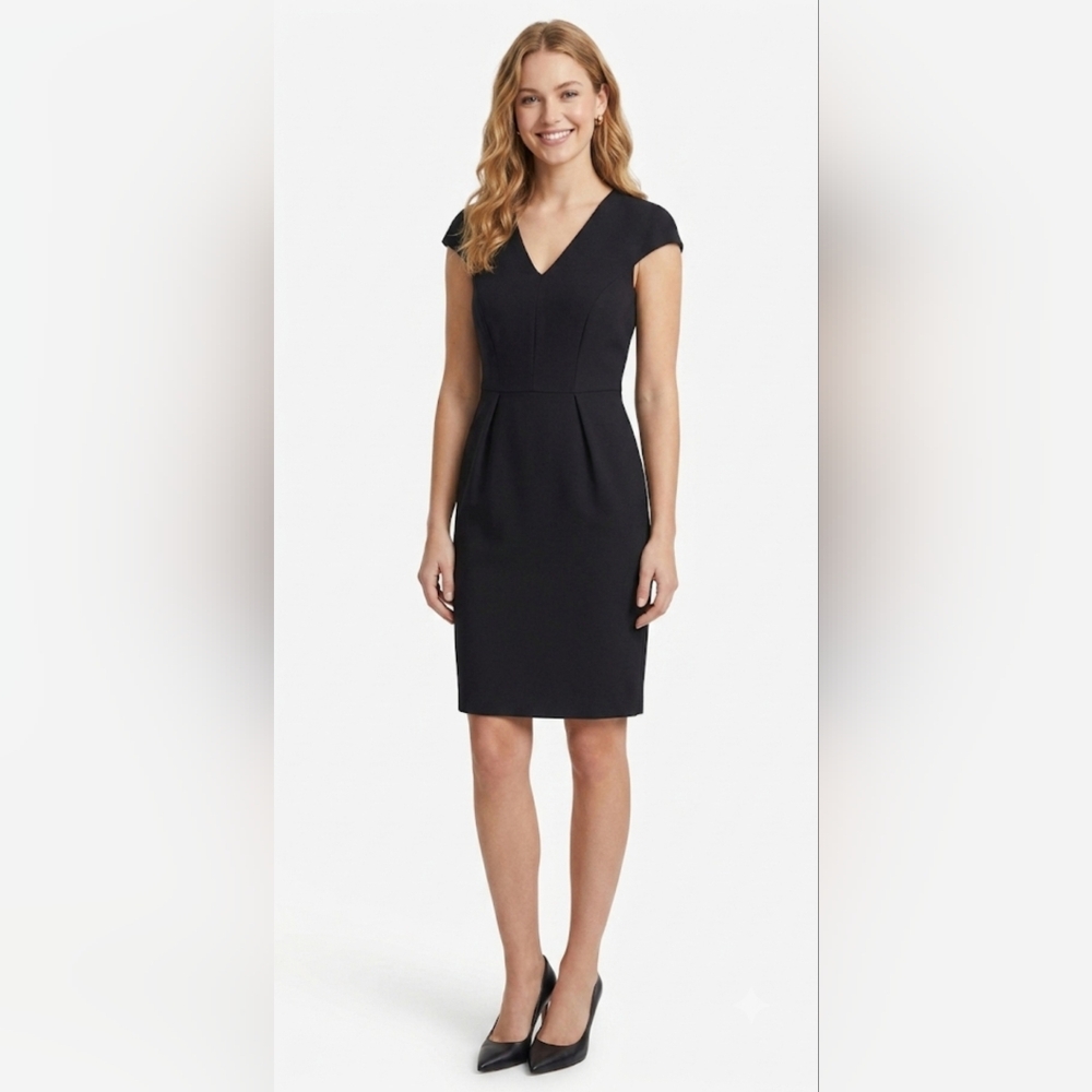 👗 MNG Basics Mango Black V-Neck Cap Sleeve Sheath Dress Size M / Medium 🖤